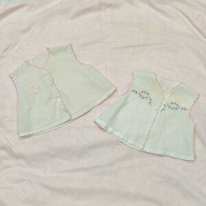 Vintage Baby Girl White Diaper Shirts Vests Embroidered Scalloped Easter Summer